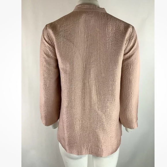 Eileen Fisher Sz XS Crepe Satin Silk Ribbed Button Cardigan Pink Mock Neck - Picture 7 of 9